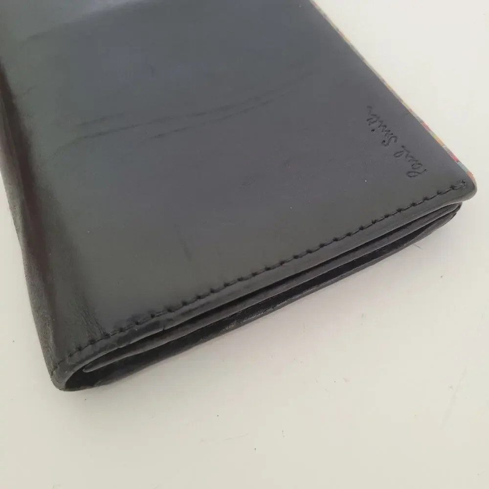 Paul‎ Smith Designer Checkbook Card Bill Holder Wallet Black Bifold Leather Long